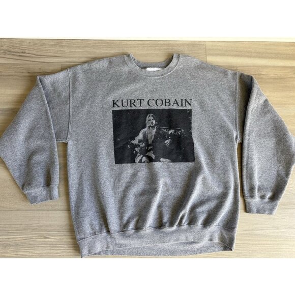 RARE Kurt Cobain Nirvana Grunge‎ Gray Pullover Sweatshirt MTV Unplugged Size XL - Picture 1 of 9